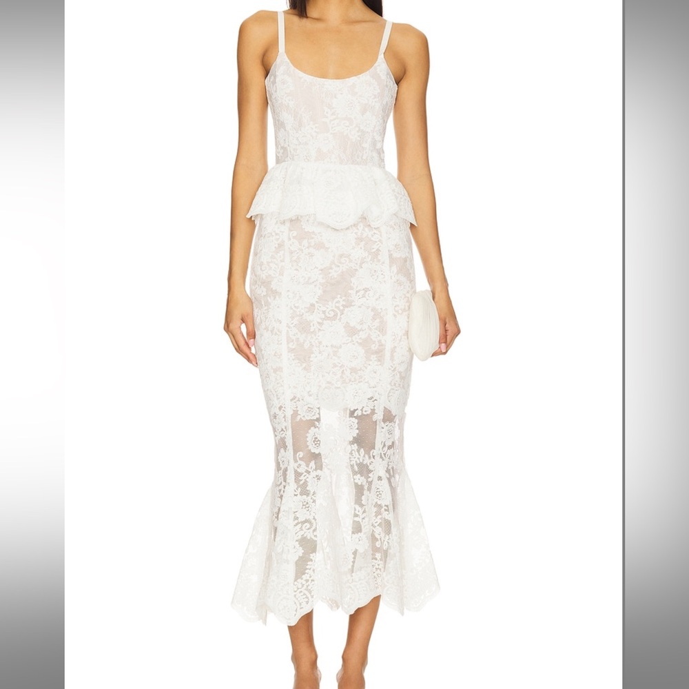 V. Chapman White Lace Midi Dress